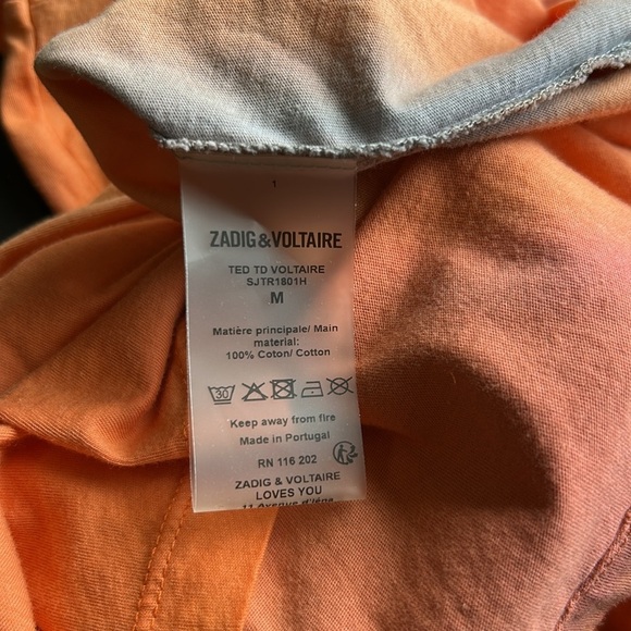 Zadig and Voltaire Tie Dye Logo Tee Orange Pink Mens crewneck short sleeve M NEW - Picture 8 of 12